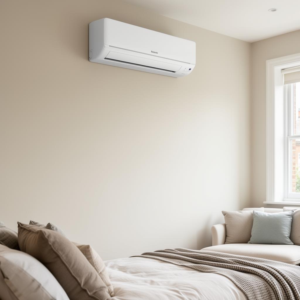 Wall-mounted air conditioning unit installed in a Bedfordshire home.