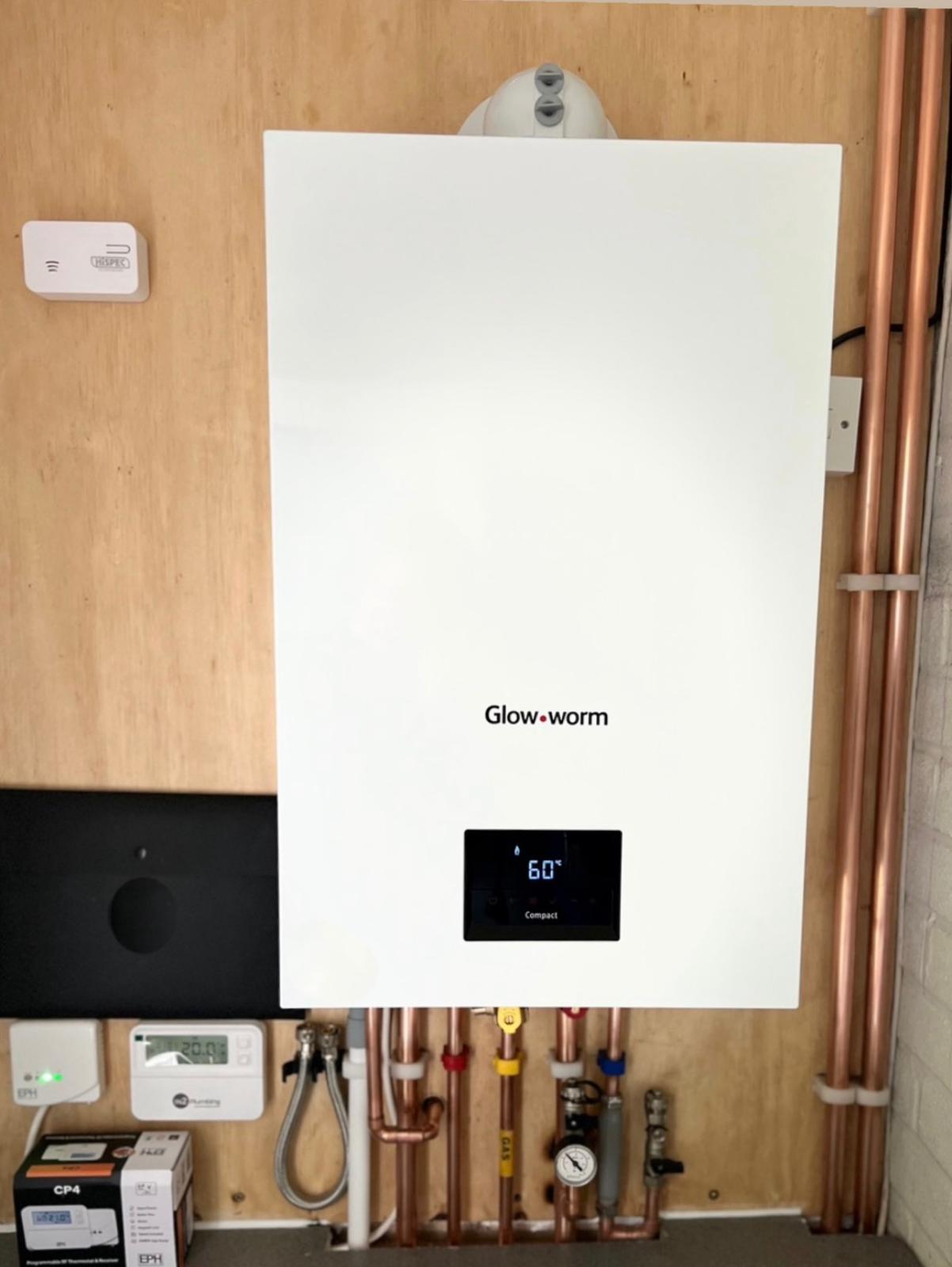 Glow-worm boiler installed with new copper pipework.