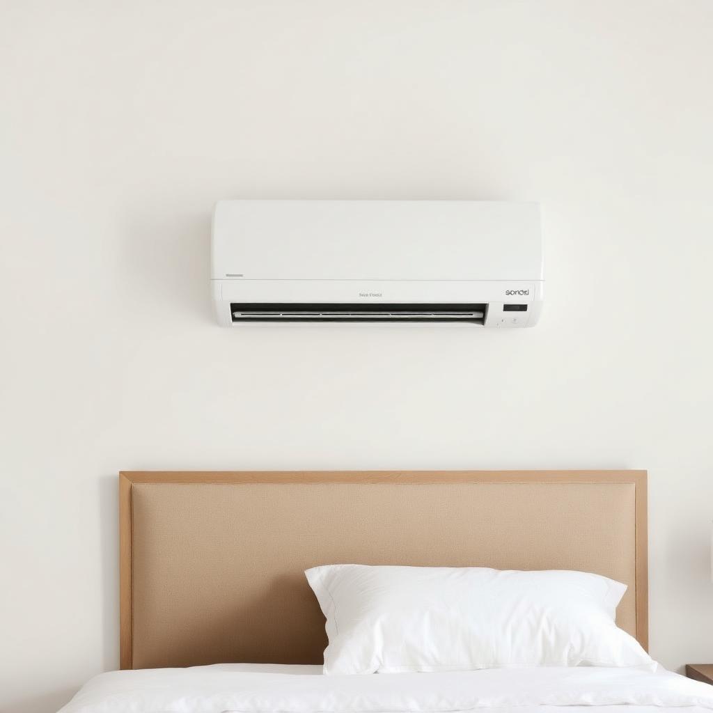 Self-contained air conditioning unit installed in a flat without an outdoor condenser.